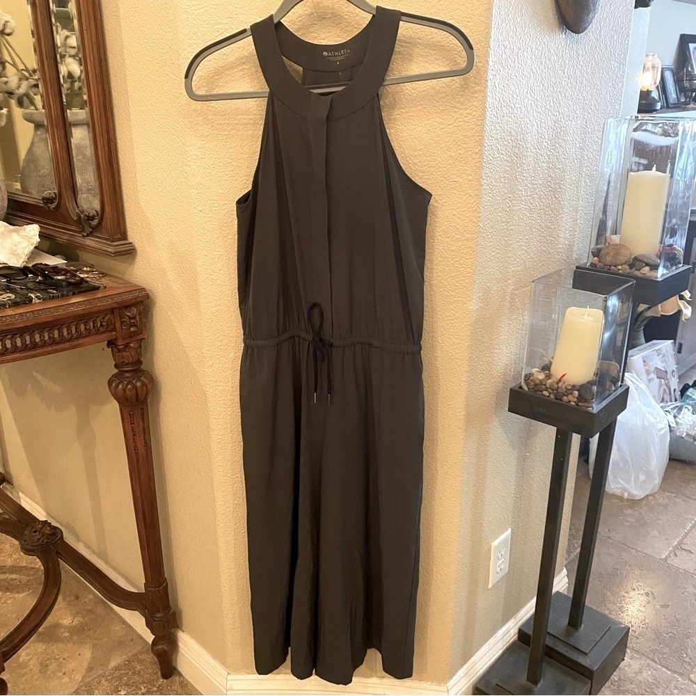 ATHLETA Women Gray Mercer Keyhole Back Cropped Wide Leg Jumpsuit Size 4